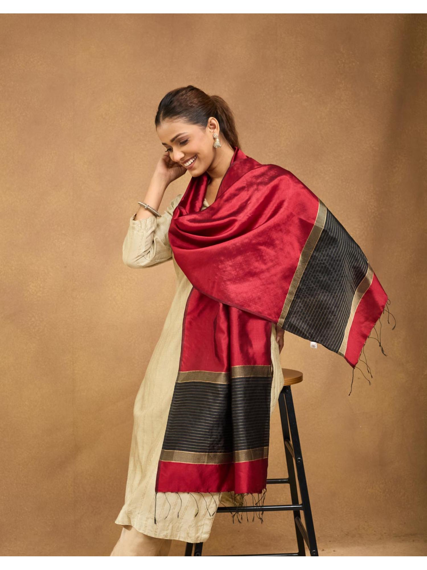 fabindia Red Silk Stole - Red-picture-15