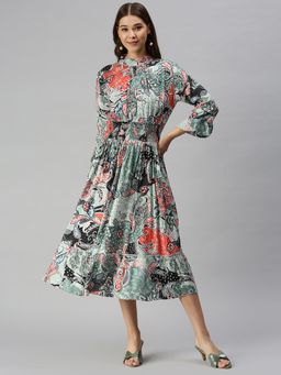 SHOWOFF - Women Multi-Color Printed High Neck Dress