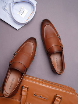 Louis Stitch - Men Tan Textured Italian Genuine Leather Formal Loafers
