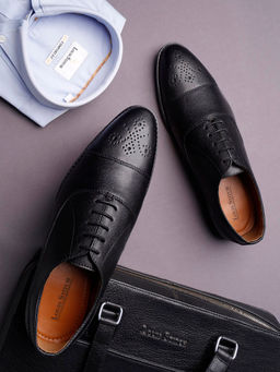 Louis Stitch - Men Jet Black Formal Lace Up Derby Shoes