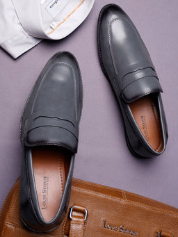 Louis Stitch - Mens Leatherette Formal Slip On Loafers Grey