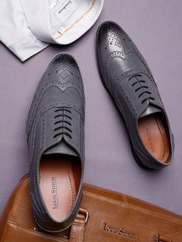 Louis Stitch - Men Ash Grey Formal Lace Up Brogue Shoes