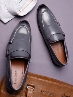 Louis Stitch - Mens Leatherette Slip On Formal Monk Straps Shoes Grey