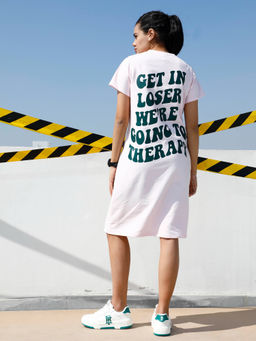 AAREIN - Women Pink Graphic Printed T-Shirt Knee Length Dress