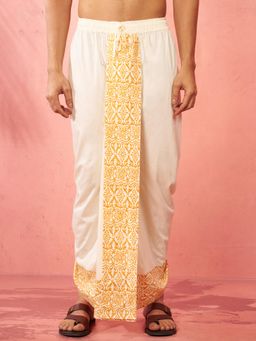 Vastramay - Cream Viscose Dhoti with Ethnic Print for Men