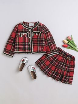 Hopscotch - Girls Red Plaid Print Blouse and Skirt Set