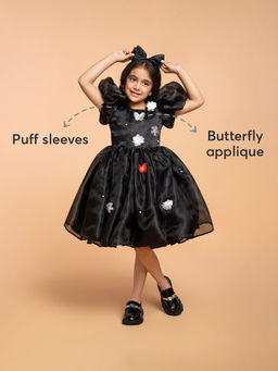 Hopscotch - Butterfly-Floral Applique Puff-Sleeve Party Dress ()