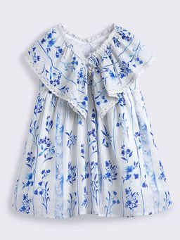 Hopscotch - Pure Cotton Ruffle Embellished A-line Dress ()
