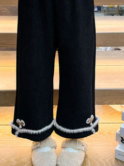 Hopscotch - Girls Black Floral Applique Wide Pant