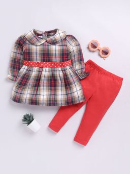 Hopscotch - 2-Piece Checkered Blouse and Leggings