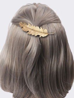 OOMPH - Gold Tone Large Leaf Motif Fashion Hair Clip for Women