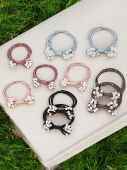 OOMPH - Pack Of 10 Mulri-Color Pearls Rubber Bands for Women