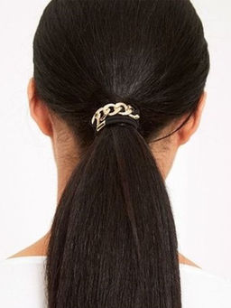 OOMPH - Gold Tone Link Chain Metal Rubber Band for Women