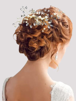 OOMPH - Gold Tone Floral Pearls and Crystal Wedding Party Hair Comb Pin