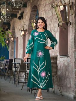 Zolo Label - Cotton Green Hand Work Maxi Dress