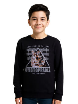 CAVIO - Boys Black Round Neck Full Sleeve Sweatshirt