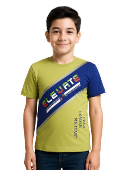 CAVIO - Boys Green Typography Cotton Blend Regular Fit T-shirt