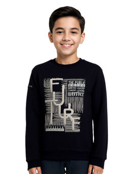 CAVIO - Boys Black Regular Fit Printed Full Sleeve Sweatshirt