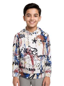 CAVIO - Boys White Regular Fit Printed Hoodie
