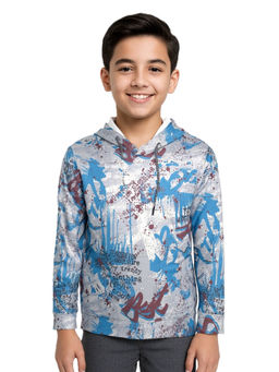 CAVIO - Boys Blue Regular Fit Printed Hoodie