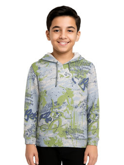 CAVIO - Boys Green Regular Fit Printed Hoodie