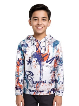 CAVIO - Boys White Regular Fit Printed Hoodie