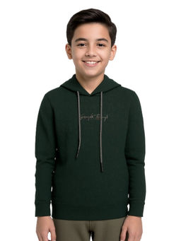 CAVIO - Boys Green Kids Embossed Typography Full Sleeve Hoodie