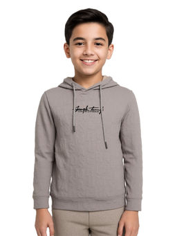CAVIO - Boys Grey Kids Embossed Typography Full Sleeve Hoodie