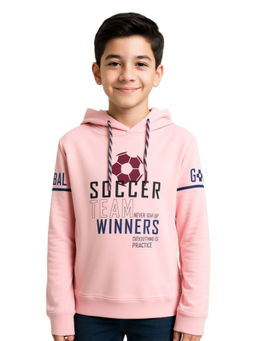 CAVIO - Boys Pink Regular Fit Typography Hoodie