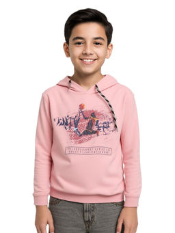 CAVIO - Boys Pink Graphic Print Cotton Blend Hoodie