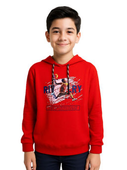 CAVIO - Boys Red Graphic Print Cotton Blend Hoodie