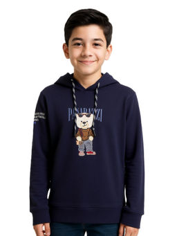 CAVIO - Boys Navy Blue Embroidered Hoodie