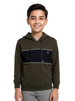 CAVIO - Boys Olive Culture Friendly Colorblock Hoodie