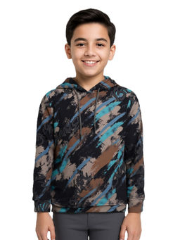 CAVIO - Boys Brown Cotton Printed Full Sleeves Hoodie