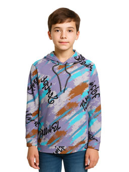 CAVIO - Boys Purple Cotton Printed Full Sleeves Hoodie