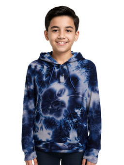 CAVIO - Boys Navy Blue Full Sleeves Tie & Dye Hoodie