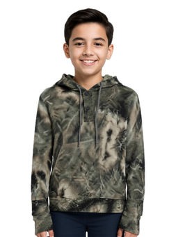 CAVIO - Boys Olive Full Sleeves Tie & Dye Hoodie