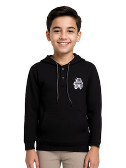 CAVIO - Boys Black Cotton Lycra Full Sleeves Hoodie