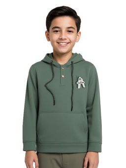 CAVIO - Boys Green Cotton Lycra Full Sleeves Hoodie