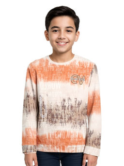 CAVIO - Boys Orange Full Sleeves Tie&Dye Printed Sweatshirt