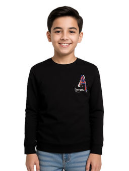 CAVIO - Boys Black Cotton Lycra Full Sleeves Round Neck Sweatshirt