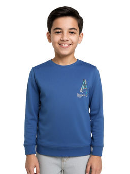 CAVIO - Boys Blue Cotton Lycra Full Sleeves Round Neck Sweatshirt