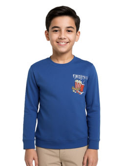 CAVIO - Boys Blue Cotton Lycra Full Sleeves Printed Round Neck Sweatshirt