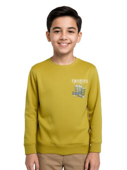 CAVIO - Boys Yellow Cotton Lycra Full Sleeves Printed Round Neck Sweatshirt