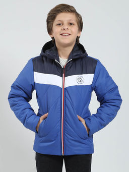 Monte Carlo - Boys Blue Printed Hooded Neck Jacket