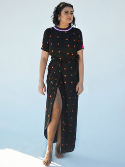 Aapro Label - Bandhej T-Shirt Wrap Dress - Black