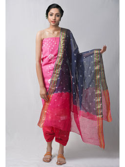 Unnati Silks - Unstitched Pink Pure Bandhani Cotton Salwar Kameez (Set of 3)