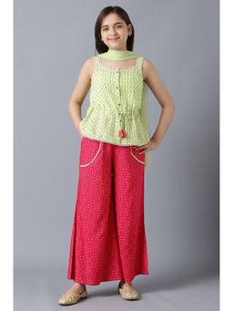 Aurelia - Girls Green Boat Neck Printed Kurta with Straight Palazzo & Dupatta (Set of 3)