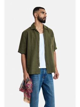 Snitch - Olive Green Solid Half Sleeves Regular Shirt for Men