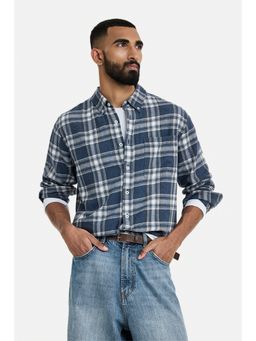 Snitch - Navy Blue Checks Full Sleeves Regular Casual Shirt for Men